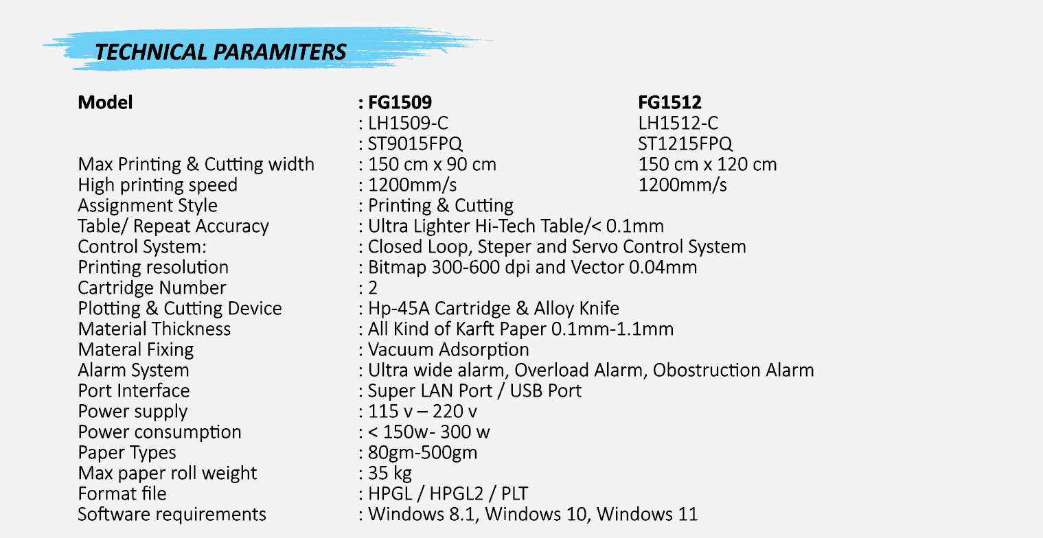 Pattern cutter specification